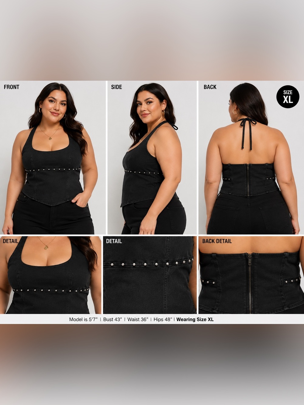Wild Fable Women’s Black Studded Halter Corset Crop Top XL NWT
